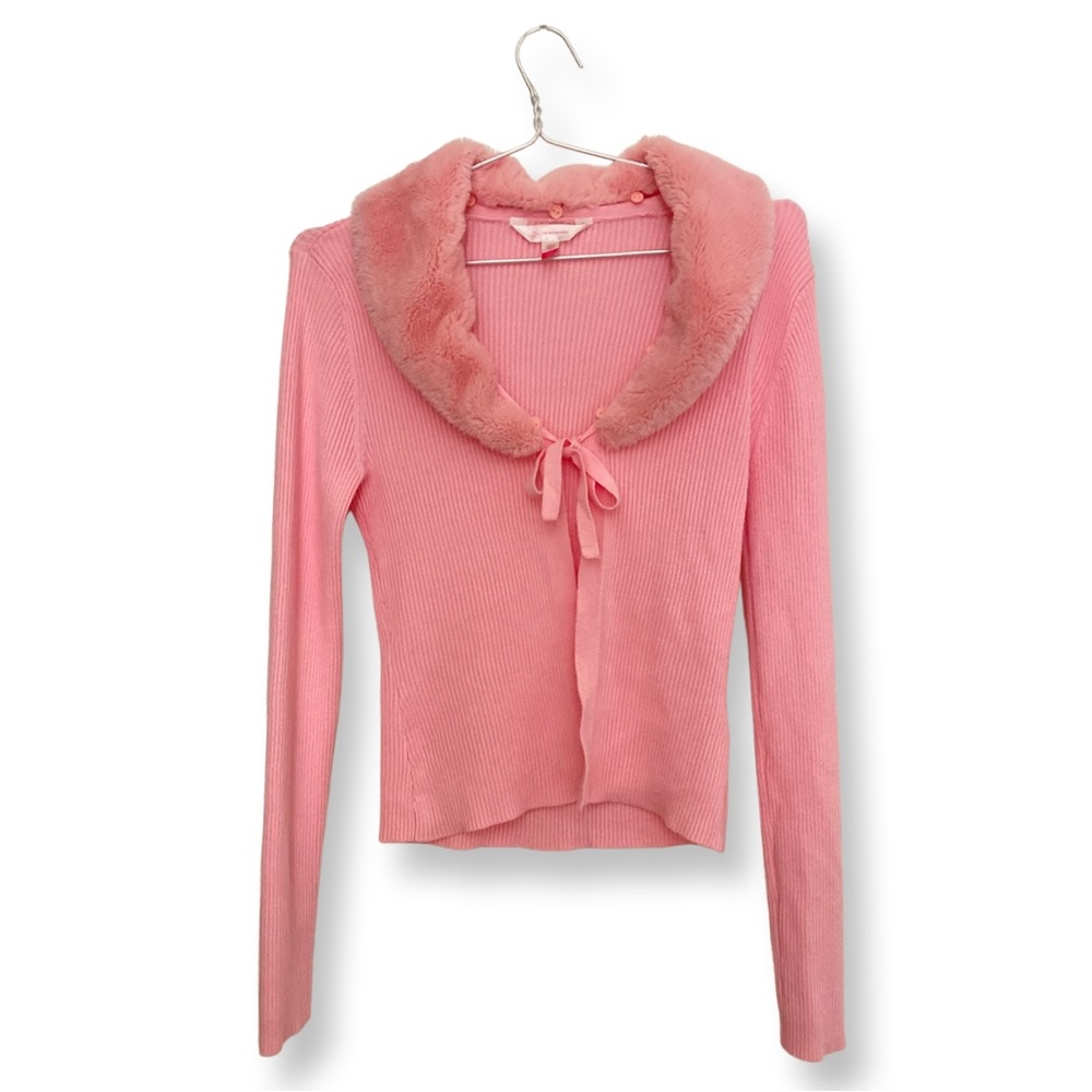 Y2K pink Fur collar cardigan